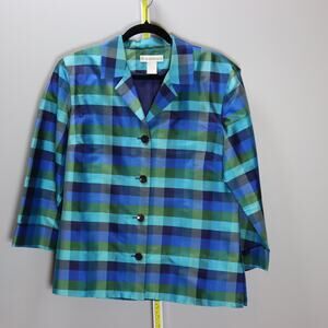 Dressbarn‎ Blue Green Plaid Silk Blazer Jacket Women’s Classic